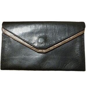 Vintage Black and Brown Leather Clutch/ Wallet